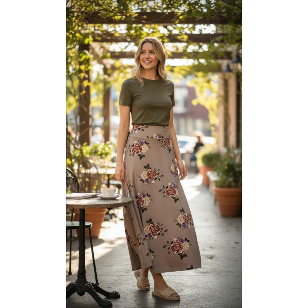 Noflik Women's Floral Fold Over Maxi Skirt Rose Print Side Slit Size Medium NWT